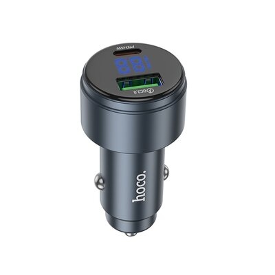 Автомобильное зарядное устройство Hoco Z57B (USB+Type-C) Display 63W Grey, Серый