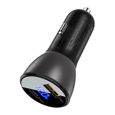 Автомобільний зарядний пристрій Acefast B6 (USB+Type-C) Display 63W Чорний