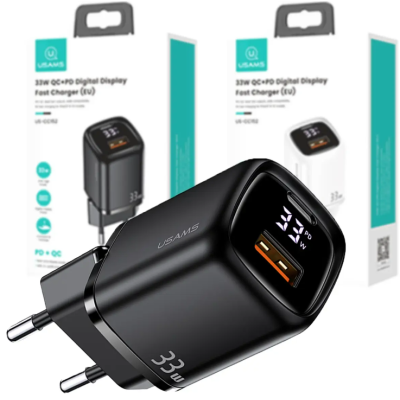 Мережевий зарядний пристрій T46 (US-CC152) USB-A/USB-C QC&PD3.0  33W Black, Чорний