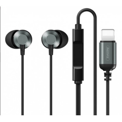 Провідні вакуумні навушники-гарнітура Remax RM-512 Lightning Metal Wired Earphone for Music & Call Grey, сірі