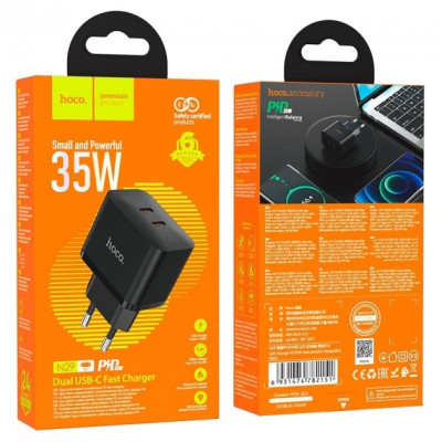 Мережевий зарядний пристрій Hoco N29 PD+QC3.0 35W Black, Чорний