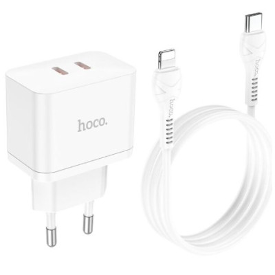 Мережевий зарядний пристрій Hoco N29 PD+QC3.0 35W Type-C to Lightning White, Білий