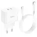 Мережевий зарядний пристрій Hoco N29 PD+QC3.0 35W + Кабель Type-C to Lightning White, Білий