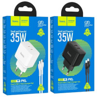 Мережевий зарядний пристрій Hoco N29 PD+QC3.0 35W + Кабель Type-C to Lightning Black, Чорний