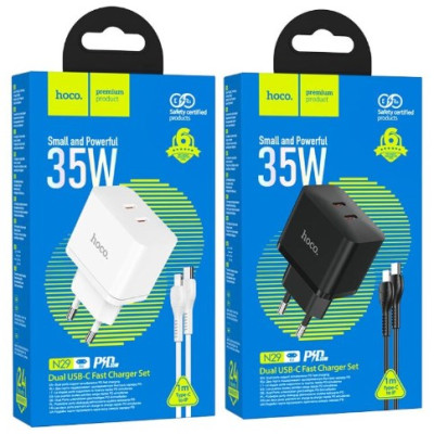 Сетевое зарядное устройство N29 PD+QC3.0 35W + Кабель Type-C to Lightning Black, Черный
