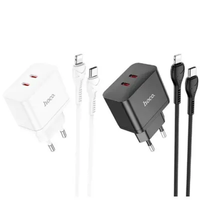 Мережевий зарядний пристрій Hoco N29 PD+QC3.0 35W + Кабель Type-C to Lightning Black, Чорний