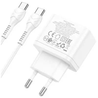 Мережевий зарядний пристрій Hoco N29 PD+QC3.0 35W + Кабель Type-C to Type-C White, Білий