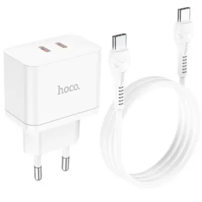 Мережевий зарядний пристрій Hoco N29 PD+QC3.0 35W + Кабель Type-C to Type-C White, Білий