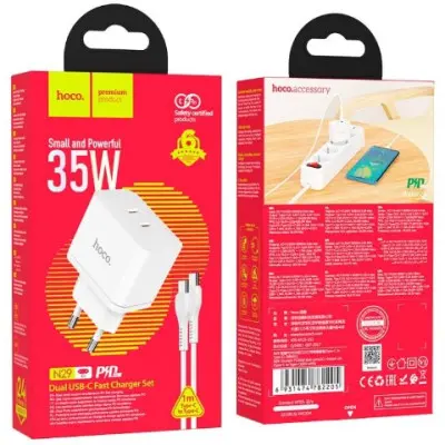 Мережевий зарядний пристрій Hoco N29 PD+QC3.0 35W + Кабель Type-C to Type-C White, Білий
