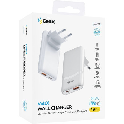 Мережевий зарядний пристрій Gelius VoltX GP-HC067 GaN 65W 1PD+1USB White, Білий