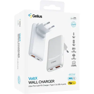 Мережевий зарядний пристрій Gelius VoltX GP-HC067 GaN 65W 1PD+1USB White, Білий
