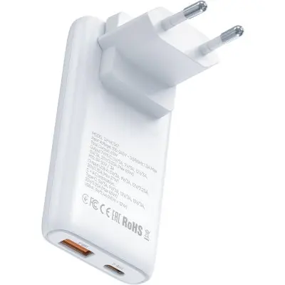 Мережевий зарядний пристрій Gelius VoltX GP-HC067 GaN 65W 1PD+1USB White, Білий