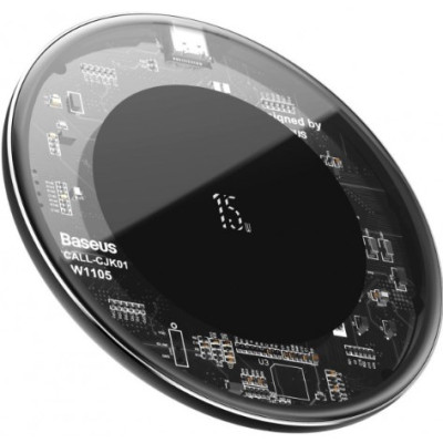 Бездротовий зарядний пристрій Baseus Simple Crystal 15W Black, Чорний