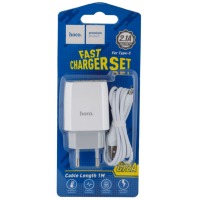 Мережевий зарядний пристрій Hoco C72A Type-C 2.1A 1USB White, Білий Мережевий зарядний пристрій Hoco C72A Type-C 2.1A 1USB White, Білий