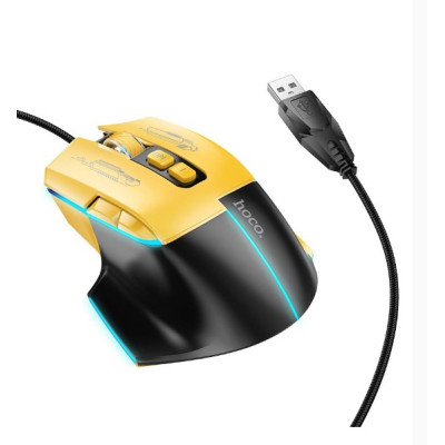 Проводная игровая мышка с подсветкой Hoco GM31 Black-Yellow, Чорно-Желтая