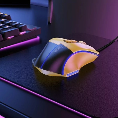 Проводная игровая мышка с подсветкой Hoco GM31 Black-Yellow, Чорно-Желтая