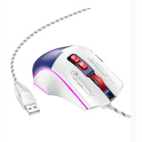 Проводная игровая мышка с подсветкой Hoco GM31 White-Grey, Бела-Синяя Проводная игровая мышка с подсветкой Hoco GM31 White-Grey, Бела-Синяя