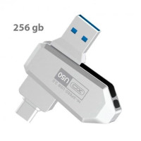 Флеш пам'ять USB 256Gb XO U50 USB3.0+Type-C Silver, Срібний