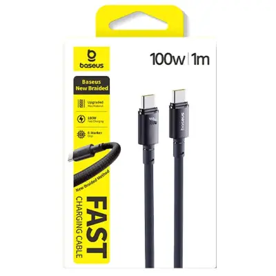 Кабель Baseus New Braided Type-C to Type-C 100W 1м Черный Кабель Baseus New Braided Type-C to Type-C 100W 1м Черный