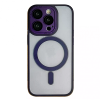 Чехол накладка Metal Buttons with MagSafe iPhone 14 Pro Max Темно-фиолетовая Full Camera