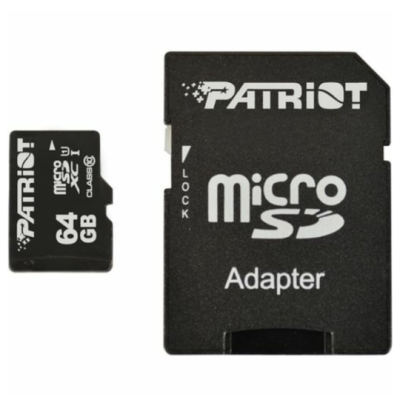 Карта памяти Micro SD 64Gb Patriot (UHS-1) Class10+Адаптер