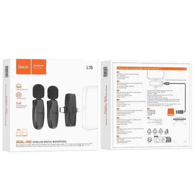 Бездротовий петличний мікрофон Hoco L15 Lightning + Type C Чорний