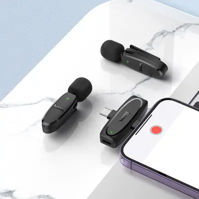 Бездротовий петличний мікрофон Hoco L15 Lightning + Type C Чорний