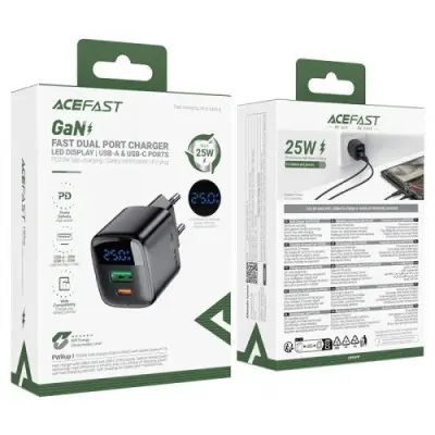 Сетевое зарядное устройство ACEFAST A114 PD25W GaN (USB-A + USB-C) Черный