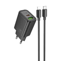 Сетевое зарядное устройство Hoco N63 USB-C+USB-A 30W Type-C to Lightning Білий