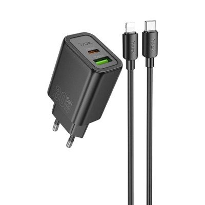 Мережевий зарядний пристрій Hoco N63 USB-C+USB-A 30W Type-C to Lightning Білий