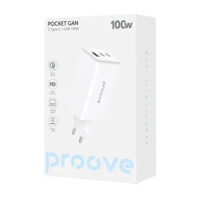 Мережевий зарядний пристрій Proove Pocket GAN 100W (2Type-C+USB) White, Білий