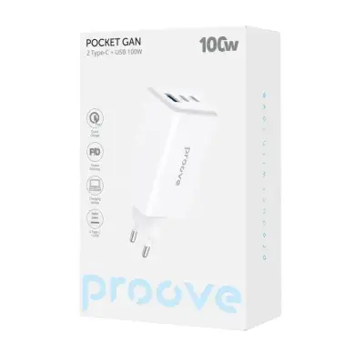 Сетевое зарядное устройство Proove Pocket GAN 100W (2Type-C+USB) White, Белый