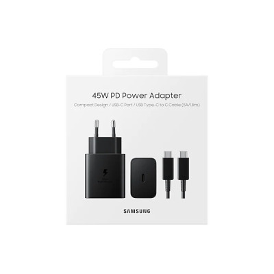 Мережевий зарядний пристрій Samsung 45W Compact Power Adapter with Type-C to Type-C Cable Black, Чорний