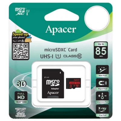 Micro SD 64Gb Apacer (UHS-1) (R-85Mb/s) (10) +Адаптер