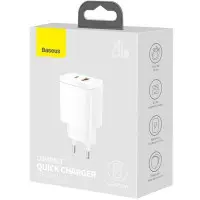 Сетевое зарядное устройство Baseus 1USB+1PD Compact Q.C 20W Белый Сетевое зарядное устройство Baseus 1USB+1PD Compact Q.C 20W Белый