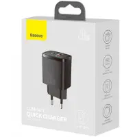 Сетевое зарядное устройство Baseus 1USB+1PD Compact Q.C 20W Black, Чёрный Сетевое зарядное устройство Baseus 1USB+1PD Compact Q.C 20W Black, Чёрный
