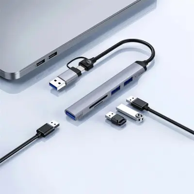 USB хаб WIWU Zolo Wi-HB003 USB-C 5 in 1 Grey, Серый