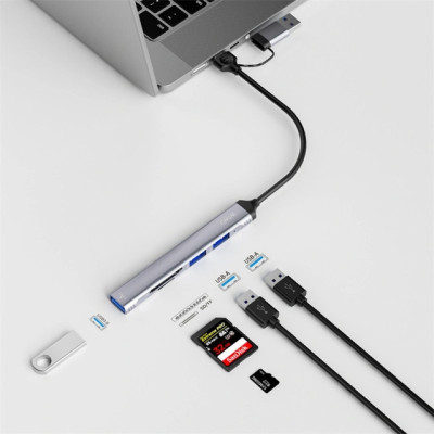 USB хаб WIWU Zolo Wi-HB003 USB-C 5 in 1 Grey, Серый USB хаб WIWU Zolo Wi-HB003 USB-C 5 in 1 Grey, Серый