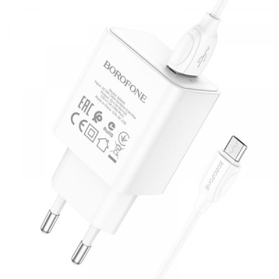 Мережевий зарядний пристрій Borofone BA66A 18W QC3.0 MicroUSB White, Білий