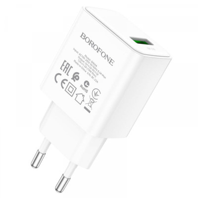 Мережевий зарядний пристрій Borofone BA66A 18W QC3.0 Білий