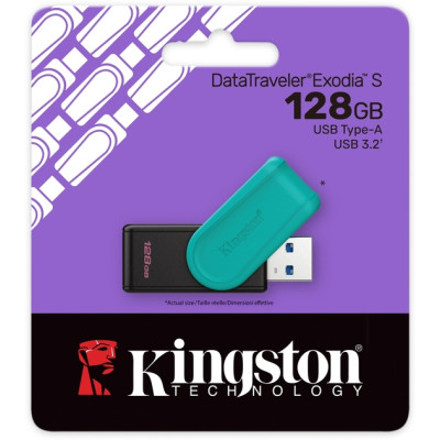 Флеш память USB 128Gb Kingston DT Exodia S USB 3.2  Черно-зеленая