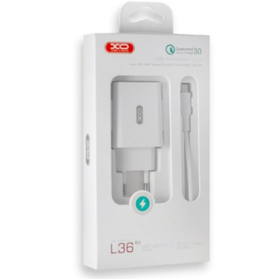 Мережевий зарядний пристрій XO L36 Lightning Q.C 3.0 White, Білий