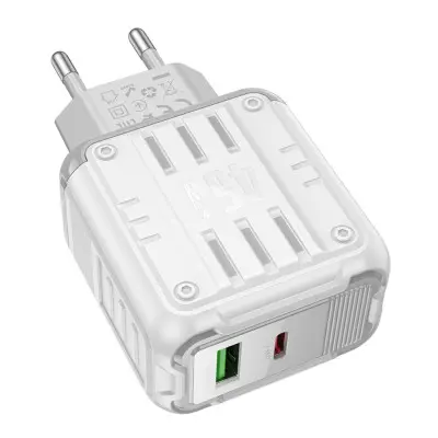 Сетевое зарядное устройство Hoco C136A PD 45W Type-C + USB, Белый Сетевое зарядное устройство Hoco C136A PD 45W Type-C + USB, Белый