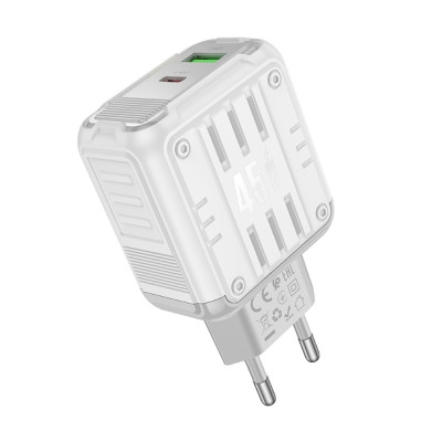 Сетевое зарядное устройство Hoco C136A PD 45W Type-C + USB, Белый