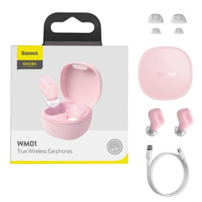 Безпровідні Bluetooth навушники BASEUS Encok True Wireless Earphones WM01 Pink, рожевий