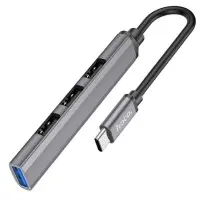 USB хаб Hoco HB26 Type-C 4in1 Grey, Металевий Сірий