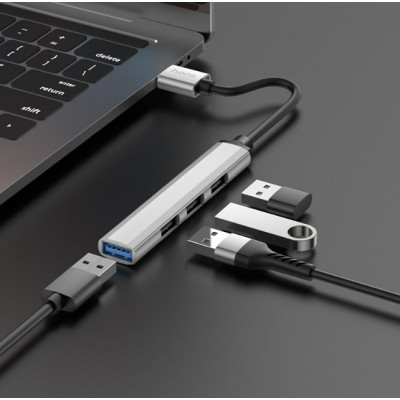 USB хаб Hoco HB26 Type-C 4in1 Grey, Білий