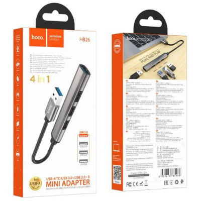 USB хаб Hoco HB26 4in1 Grey, Сірий