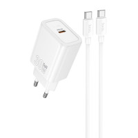 Мережевий зарядний пристрій Hoco N62 1USB-C 30W + Кабель Type-C to Type-C White, Білий