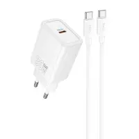 Сетевое зарядное устройство Hoco N62 1USB-C 30W + Кабель Type-C to Type-C White, Белый